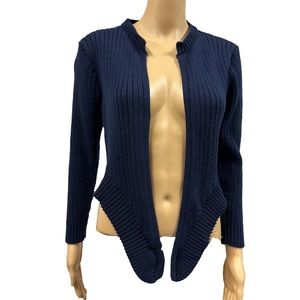 Princess Polly Navy Blue Open Front Ribbed Knit Cardigan Sweater Womens Small